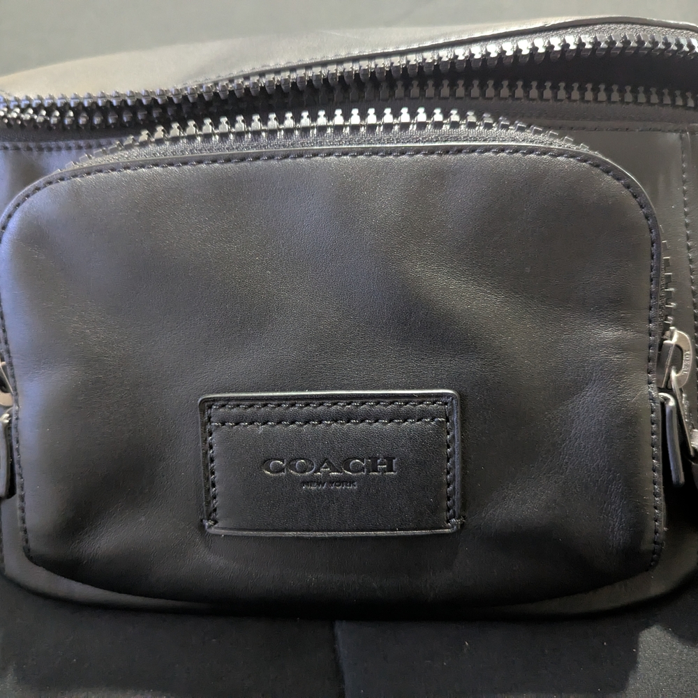 Coach Black Leather Belt Bag with Front Pocket